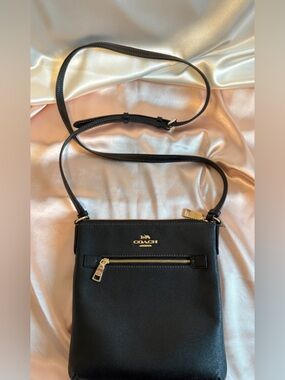 Coach Mini Rowan Black Pebbled Leather Crossbody with Gold Hardware